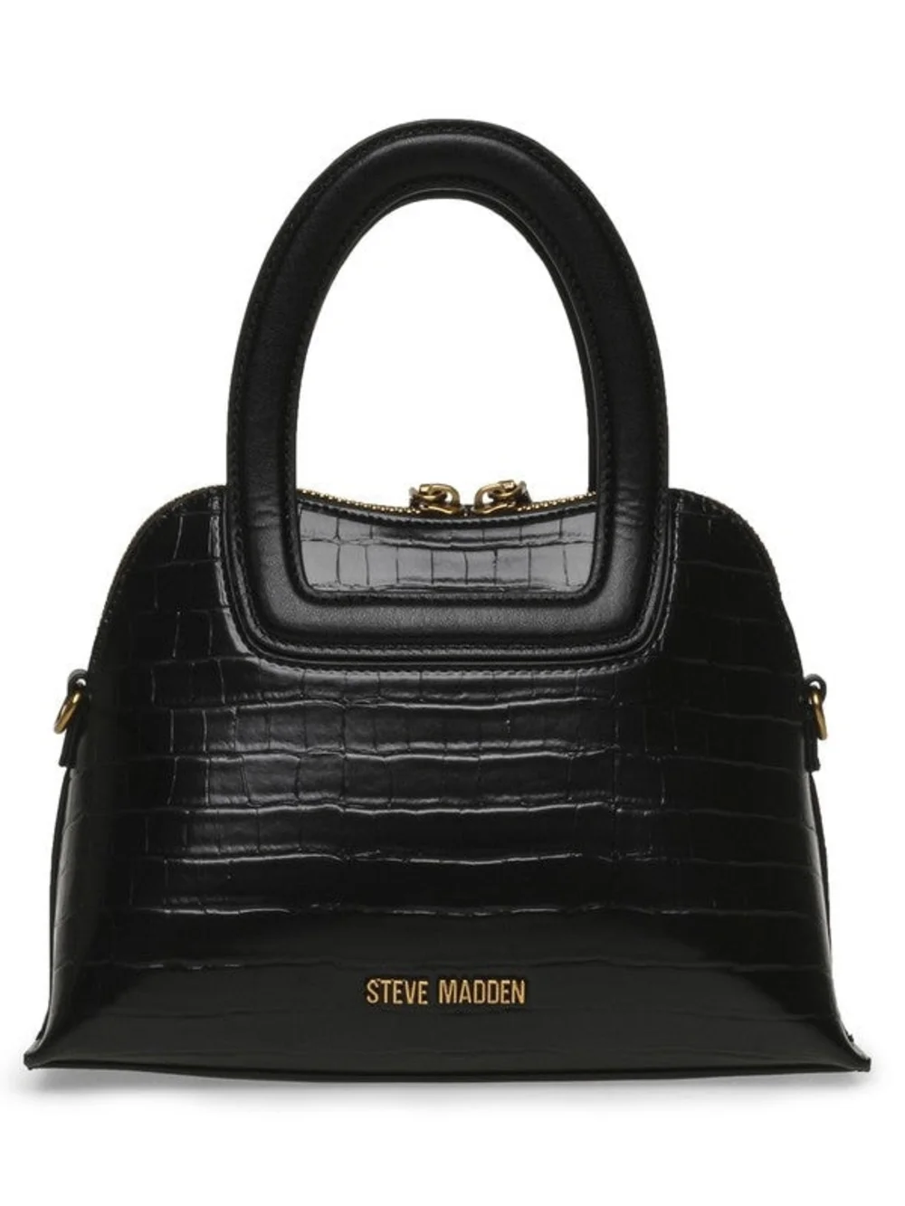 Steve Madden Black Croc-Embossed Top-Handle Satchel with Pink Multi-Color Scarf